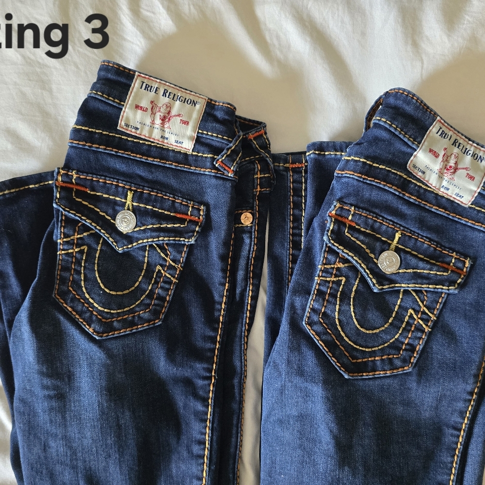 True Religion Stella Low Rise Skinny Medium Indego wash color  -flap pockets
